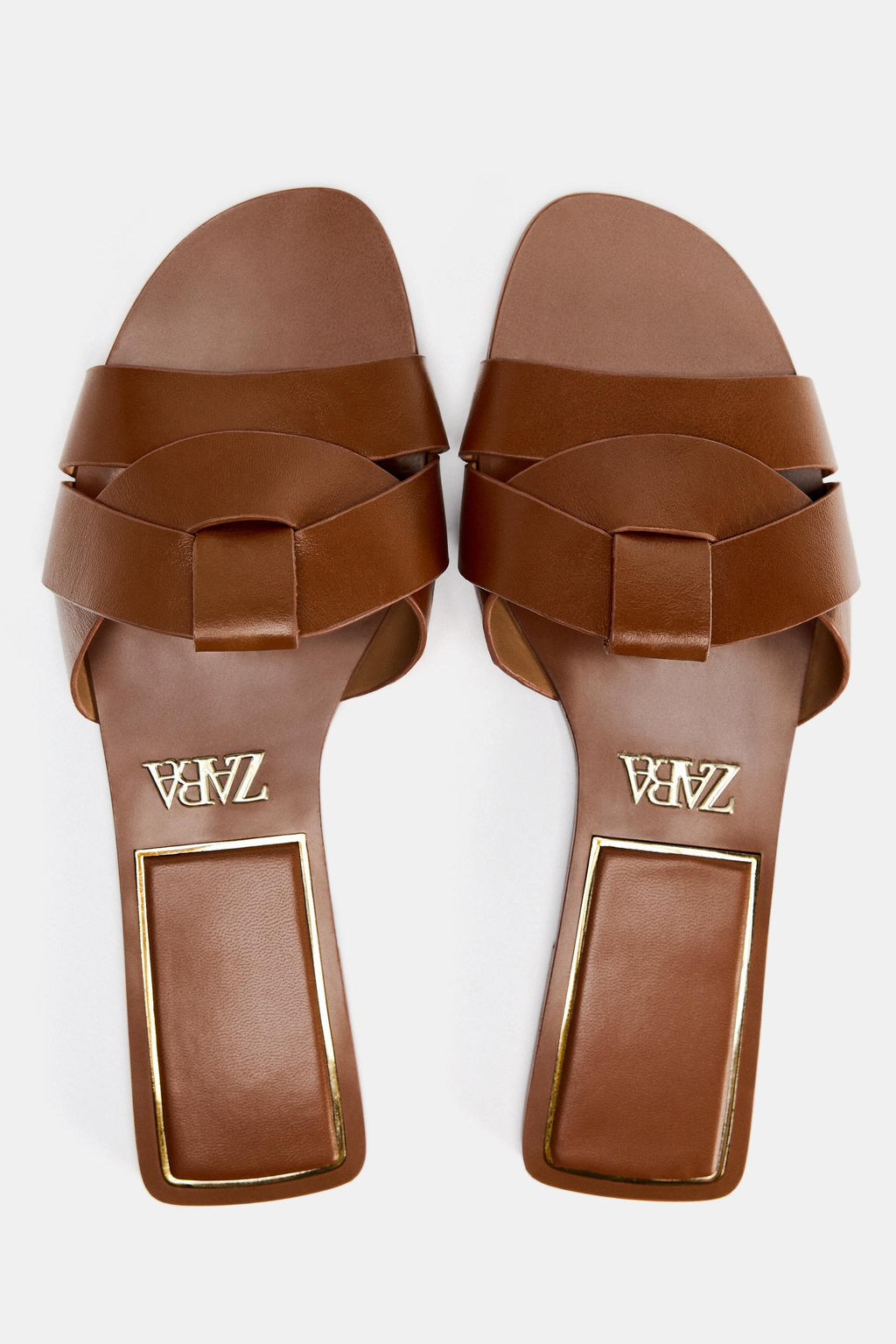 FLAT CRISS-CROSS LEATHER SLIDER SANDALS - Zara фото 18