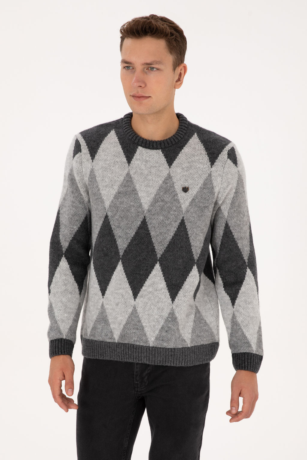 Erkek Comfort Fit Bisiklet Yaka Baklava Desenli Antrasit Kazak - U.s. polo assn фото 10
