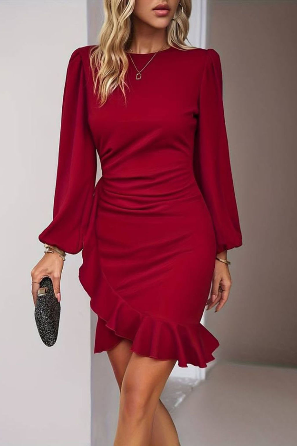 Trendyolmilla Siyah Duz Volanl? / F?rf?rl? Dokuma Krep Mini Astars?z S?k Elbise TPRAW25EL00185  фото 8