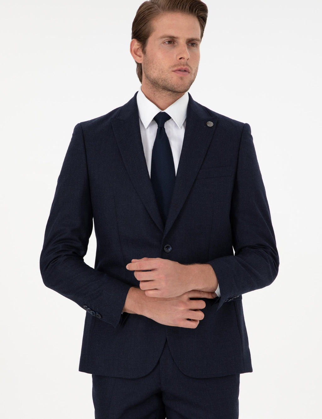 Lacivert Slim Fit Y_n Tak_m Elbise