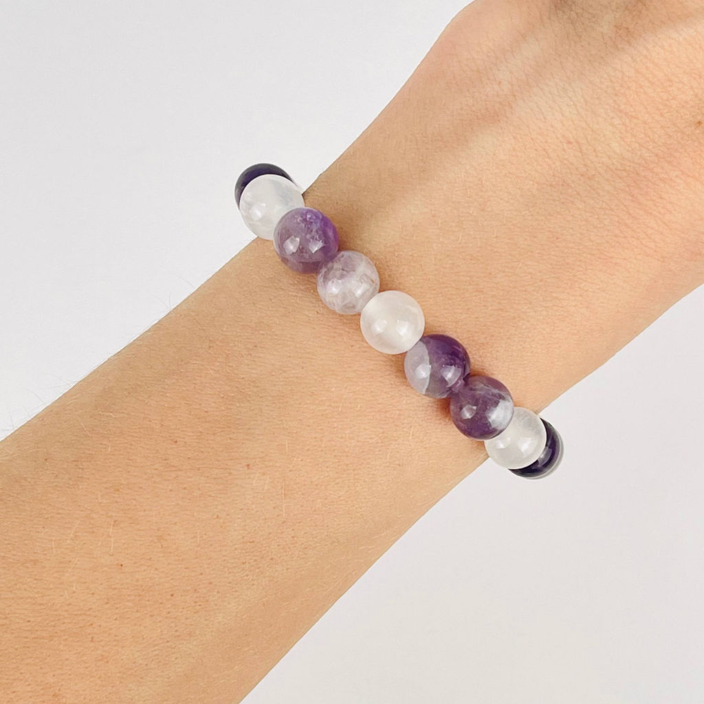 Браслет из Аметиста и Селенита 16 см