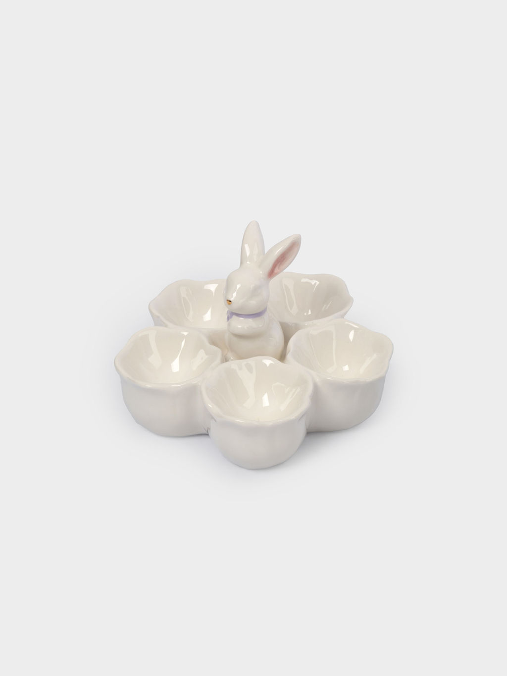 Блюдо пасхальное, 12х9 см, 5 отд, керамика, молочно-золотистое, Кролик в цветах, White Rabbit - Anna lafarg фото 3