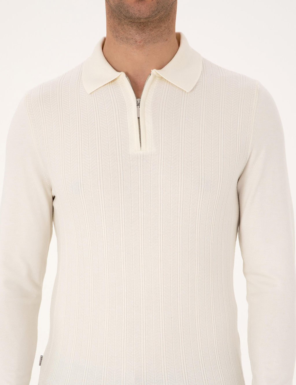 Ekru Regular Fit Polo Yaka Fermuarl_ Triko Kazak - Pierre cardin фото 6