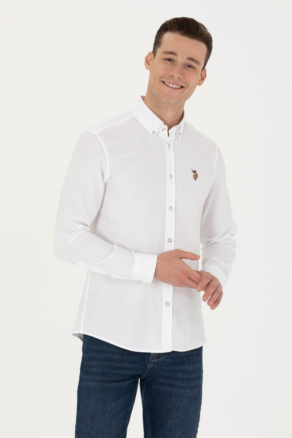 U. S. Polo Assn Мужская белая базовая рубашка с длинным рукавом - U.s. polo assn фото 3