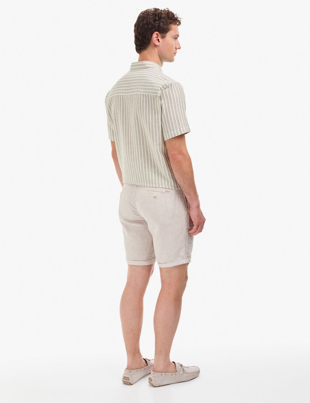 Bej Slim Fit %100 Keten Beli Lastikli Kordonlu Dokuma _ort