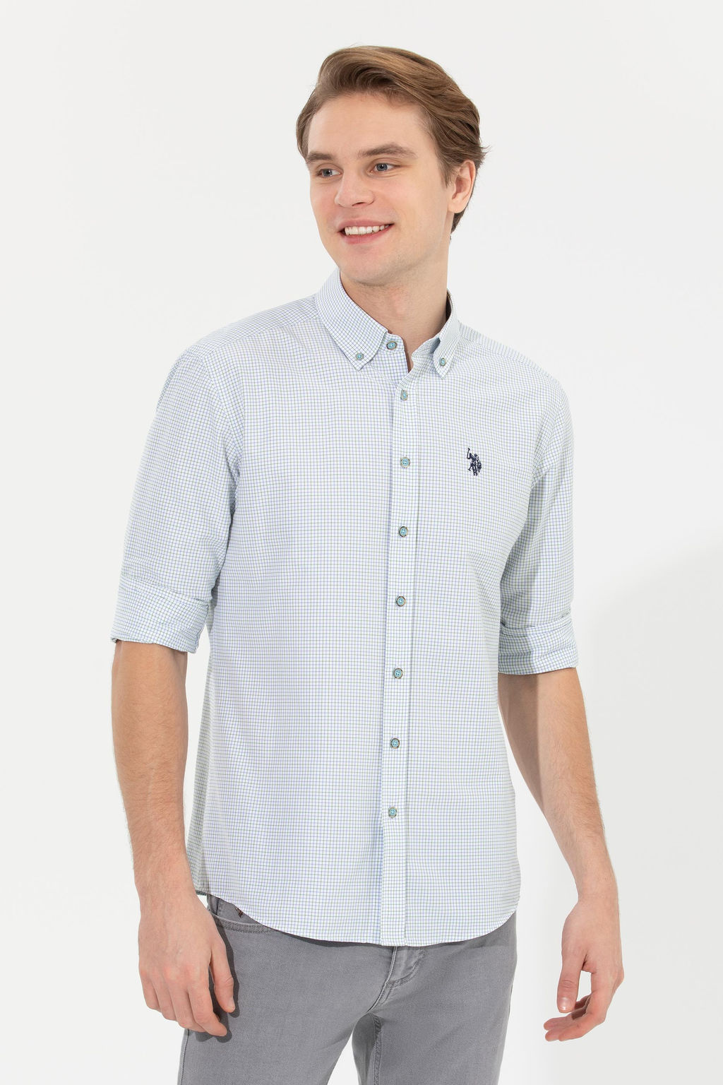 U. S. Polo Assn Мужская белая рубашка в клетку - U.s. polo assn фото 5