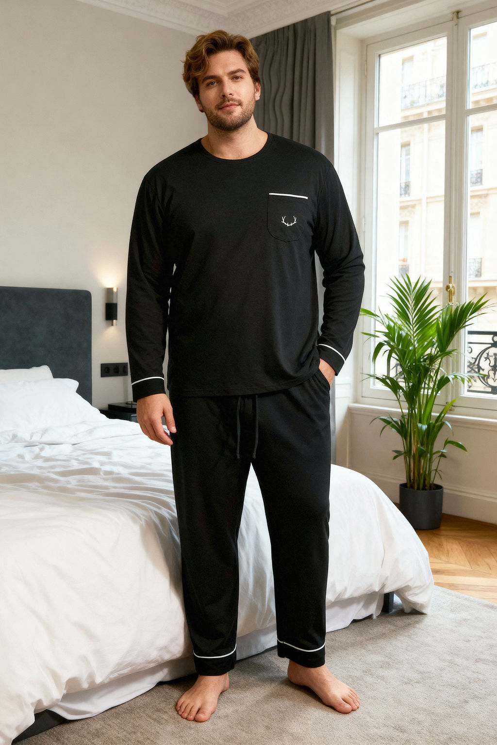 Siyah Buyuk Beden Nak?sl? Cep Detayl? Orme Pijama Tak?m? TMNAW26AI00003 - Trendyolmilla фото 4