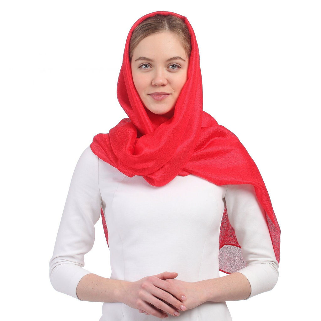 Шелковый палантин 180 х 85, цвет красный - Мастерская ПОКРОВ фото 3