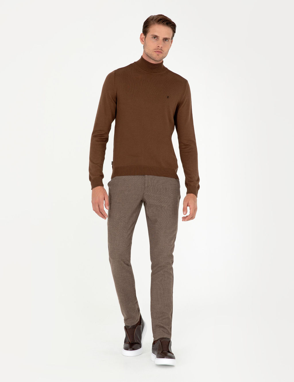 Koyu Kahverengi Slim Fit Yar_m Bal_k__ Yaka Basic Triko Kazak - Pierre cardin фото 4