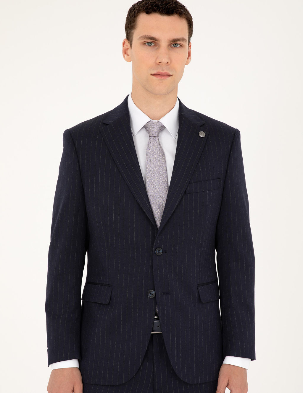 Lacivert Slim Fit _izgili Tak_m Elbise
