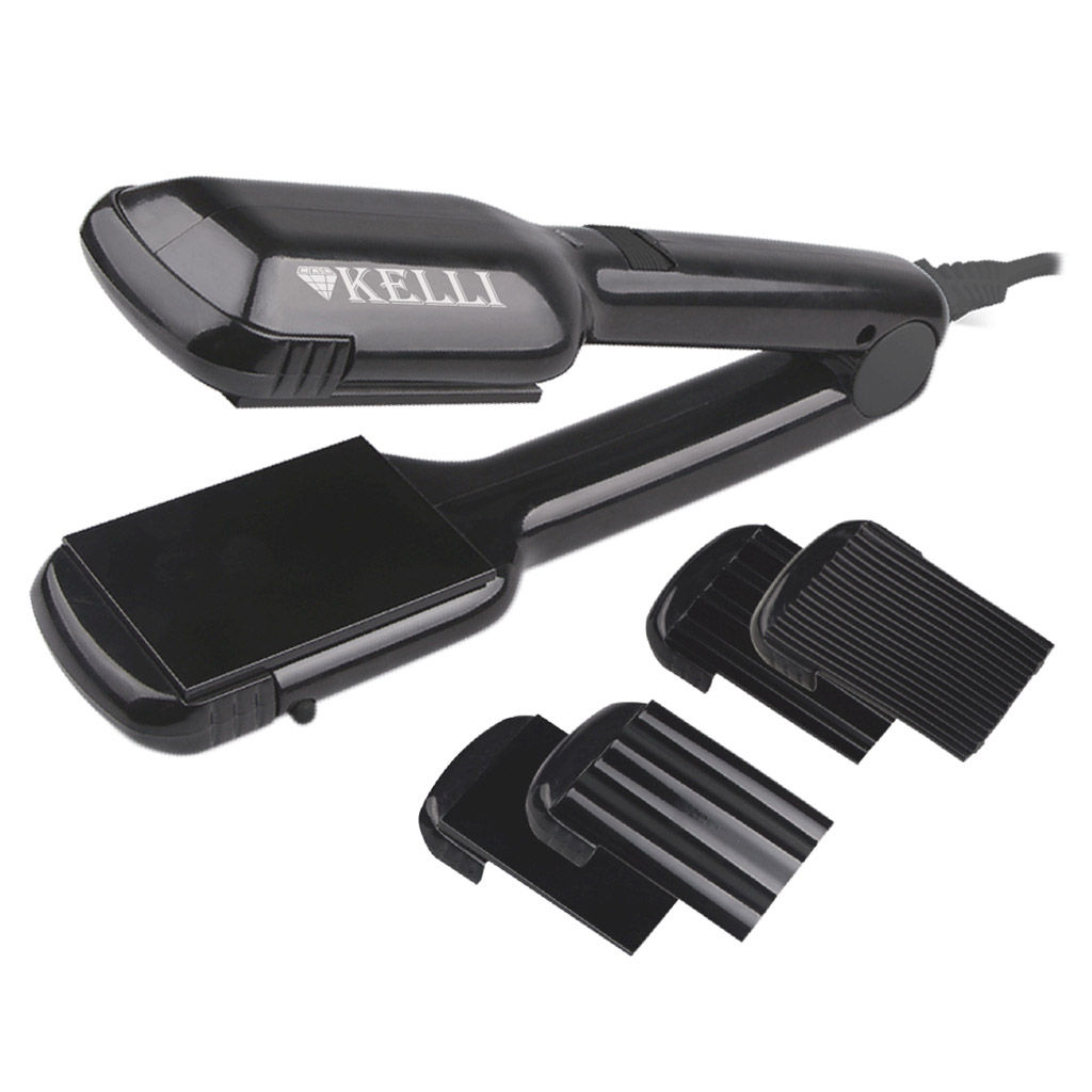 Плойка для волос "Kelli" 1 устройство для 4 фасонов прически: прямые волосы, глубокие волны, обычные кудри и микро-кудри, 4 насадки с керамико-турмалиновым покрытием пластин, оптимальная и стабильная температура нагрева, световой индикатор питания, м