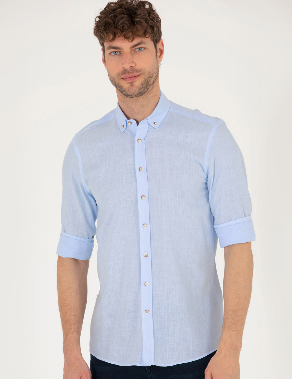 A__k Mavi Slim Fit Uzun Kollu G_mlek