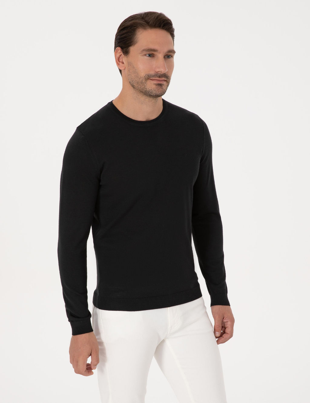 Siyah Slim Fit Y_n Kar___ml_ Bisiklet Yaka Basic Triko Kazak - Cacharel фото 3