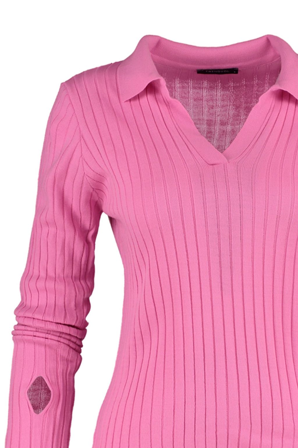 Pembe Kol Ucu Detayl? Polo Yaka Triko Kazak TWOAW21KZ1113
