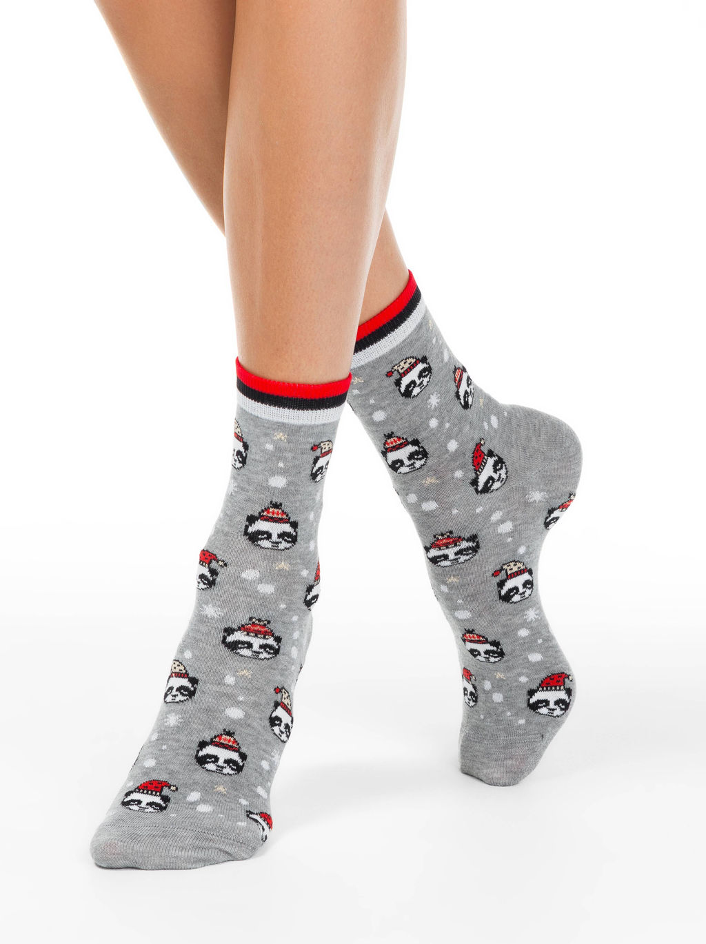 Цена за 2 пары. CONTE Новогодние носки с люрексом Xmas panda серый