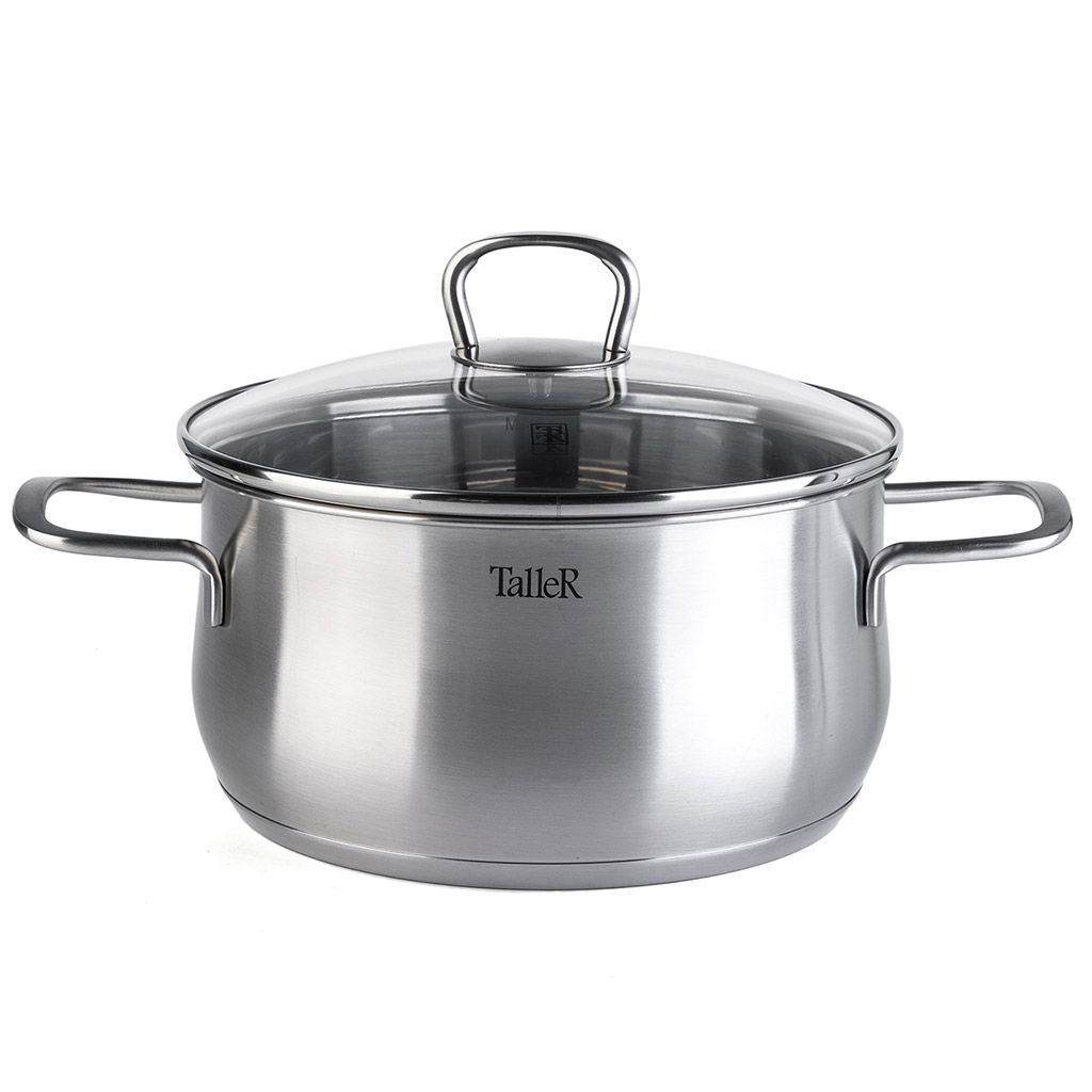 Набор кастрюль из нержавеющей стали Бригг 3 штуки: 2,2л - д18см, h9см, 3,2л - д20см, h10,5см, 5,2л - д24см, h11,5см, s0,5мм, дно s2,7мм, полировка матовая снаружи, зеркальная внутри, стеклянная жаропрочная крышка, стальной обод, пароотвод, ручки с - Домашняя мода фото 5