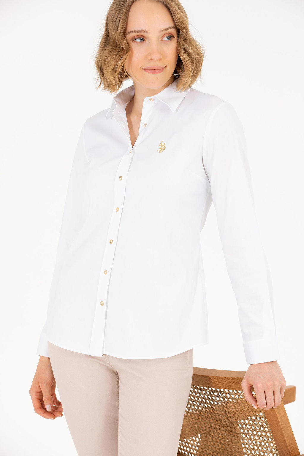 U. S. Polo Assn Женская белая базовая рубашка с длинным рукавом - U.s. polo assn фото 2