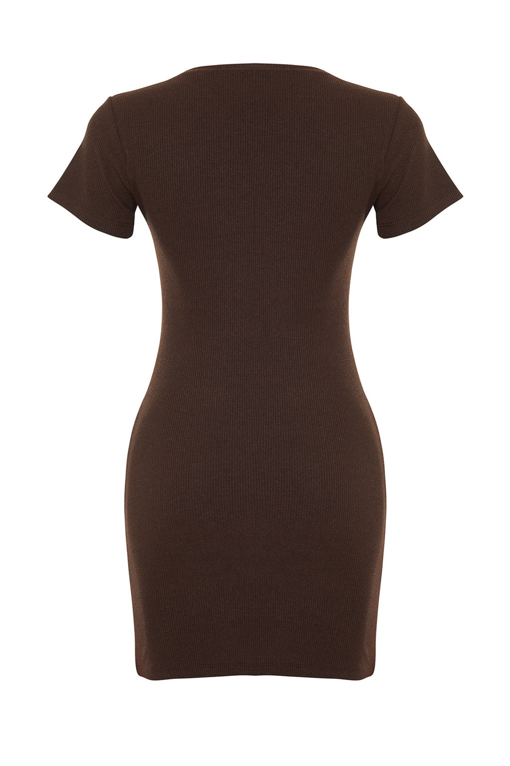 Kahverengi Baglama Detayl? Bisiklet Yaka Triko Gorunumlu Mini Orme Elbise TWOSS22EL0751