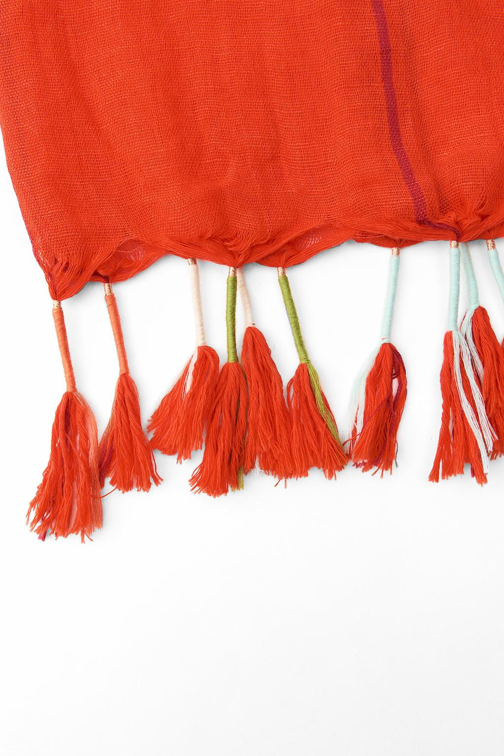 STRIPED FRINGED LINEN BLEND SCARF - Zara фото 6