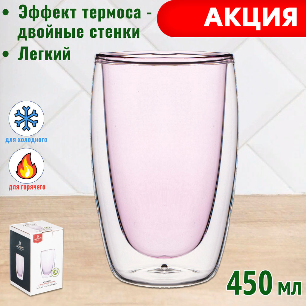 СТАКАН С ДВОЙНЫМИ СТЕНКАМИ DOUBLE-WALL 450 МЛ. ДИАМЕТР=8,5 СМ. ВЫСОТА=14,5 СМ