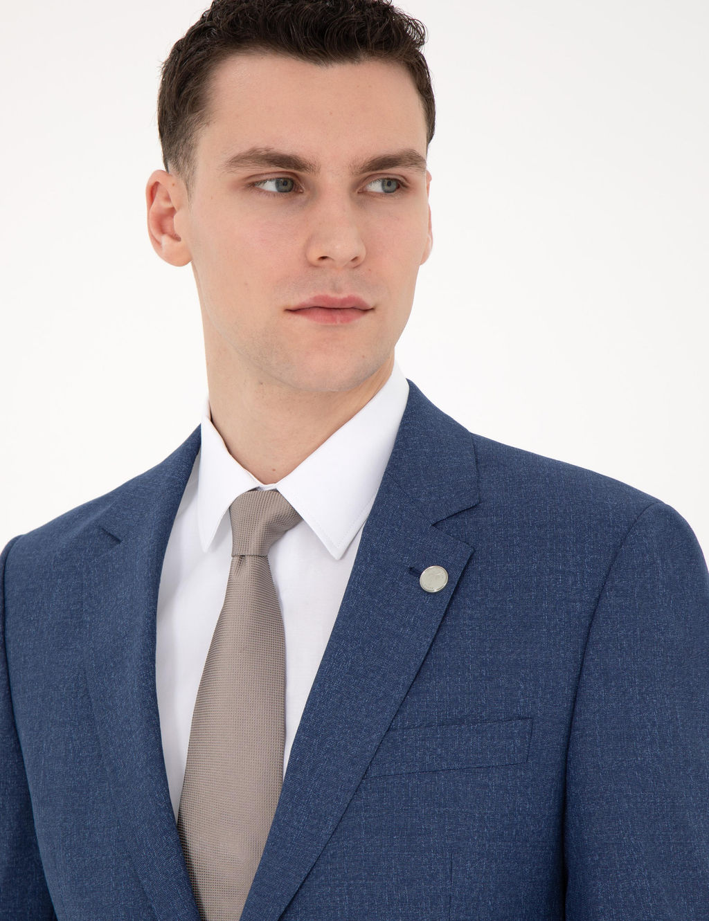 Koyu Mavi Slim Fit Y_n Kar___ml_ Tak_m Elbise