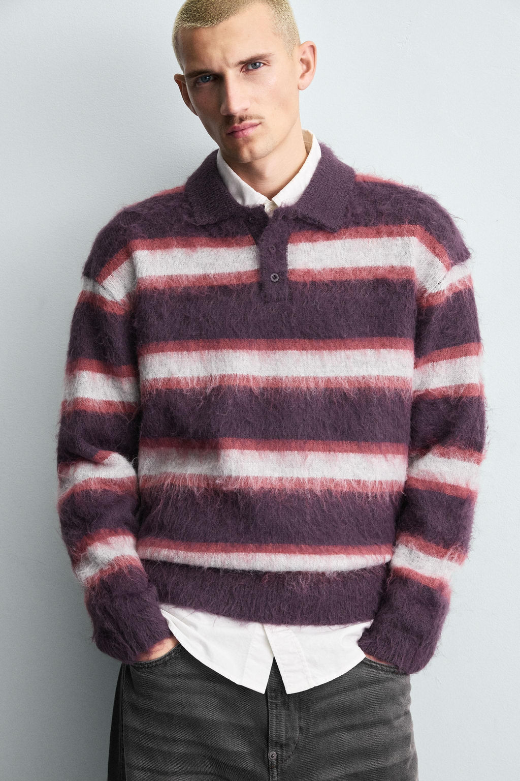 BRUSHED STRIPED KNIT POLO SHIRT - Zara фото 5