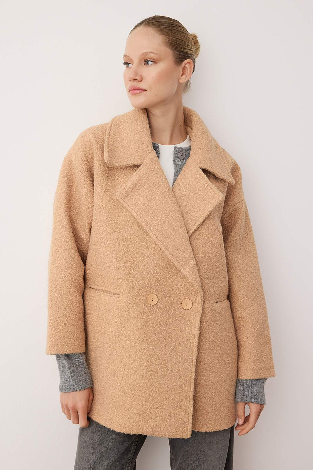 Vizon Buklet Kruvaze Oversize Midi Kaban TWOAW26KB00070 - Trendyolmilla фото 7