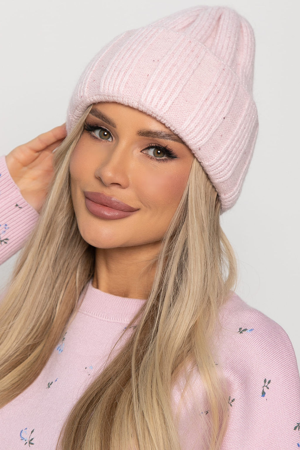 Шапка двухслойная Зимние деньки (нежно-розовая) Ш22-4М