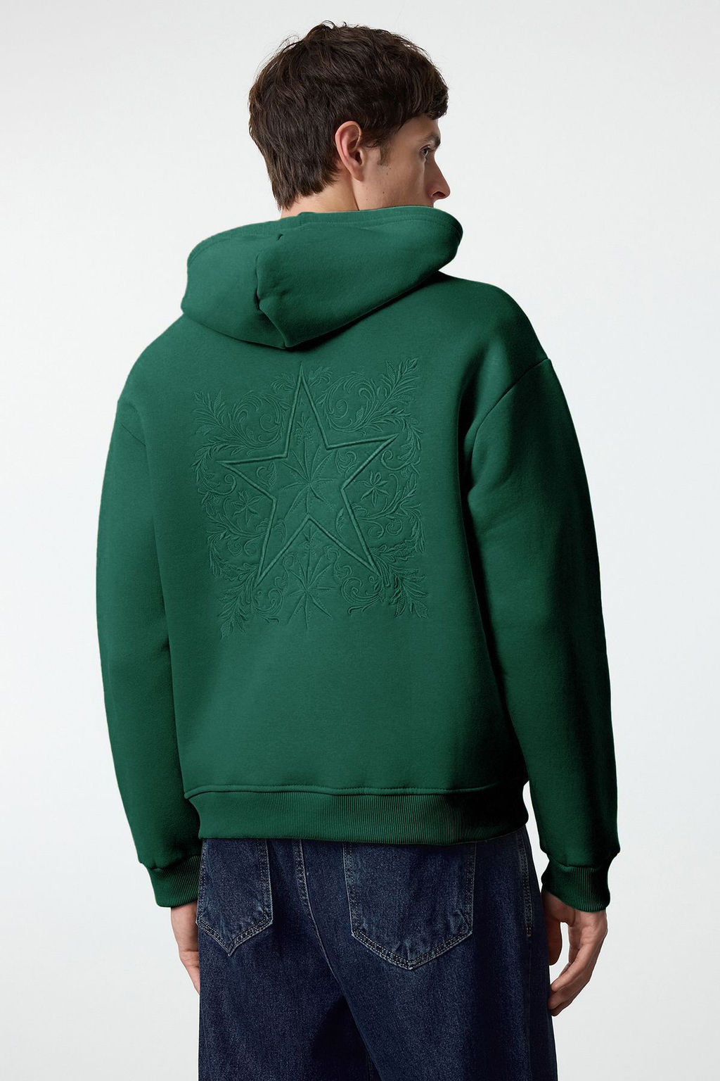 TRENDYOL MAN Antrasit Oversize/Genis Kesim S?rt? Nak?s Detayl? Kapusonlu Sweatshirt TMNAW25SW00142 - Trendyolmilla фото 2