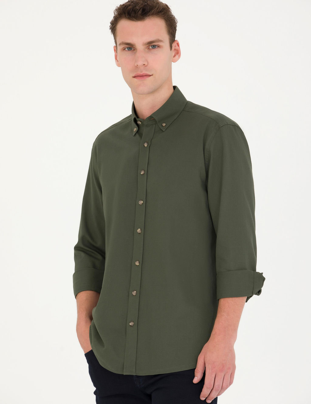 Haki Regular Fit Uzun Kollu G_mlek - Pierre cardin фото 2