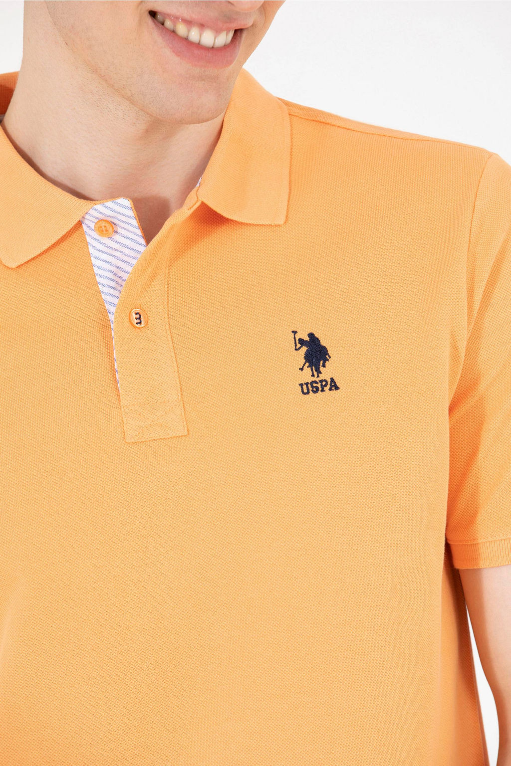 Мужская оранжевая базовая футболка с воротником поло - U.s. polo assn фото 21