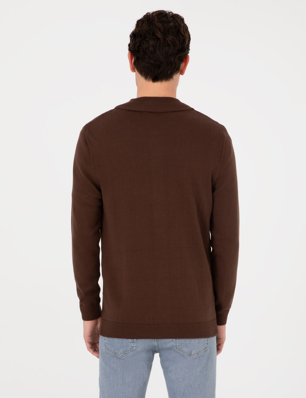 Kahverengi Slim Fit Fermuarl_ Triko H_rka