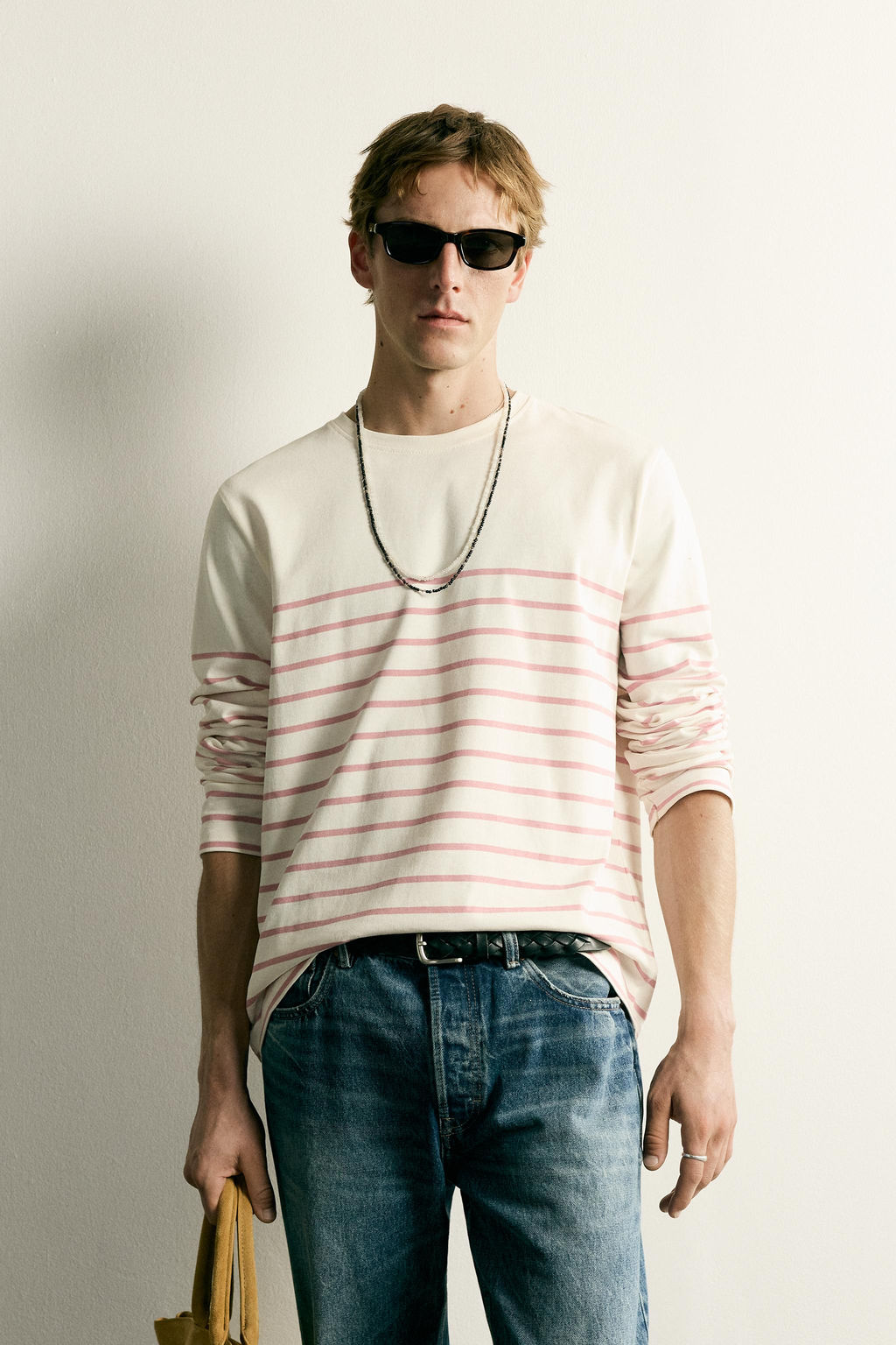 CAMISETA RELAXED FIT JACQUARD RAYAS / Rosa claro - Zara фото 2