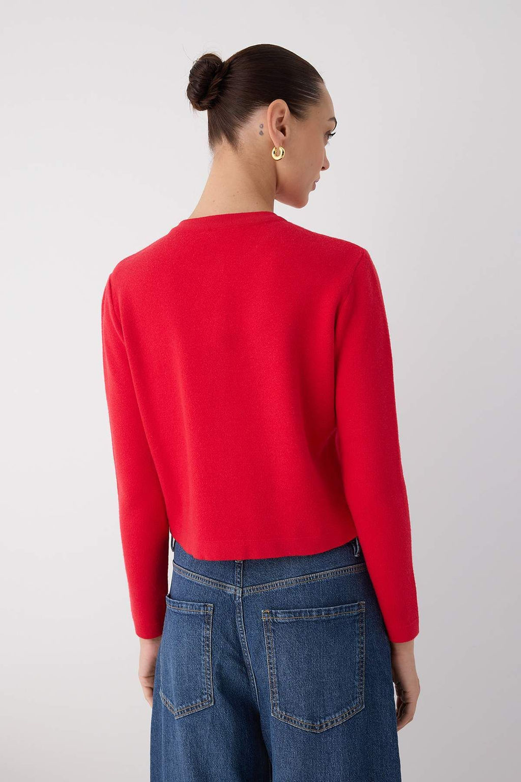 K?rm?z? Duz Dugme Detayl? Crop Premium/Ozel Iplik Triko H?rka TWOAW26HI00094 - Trendyolmilla фото 4