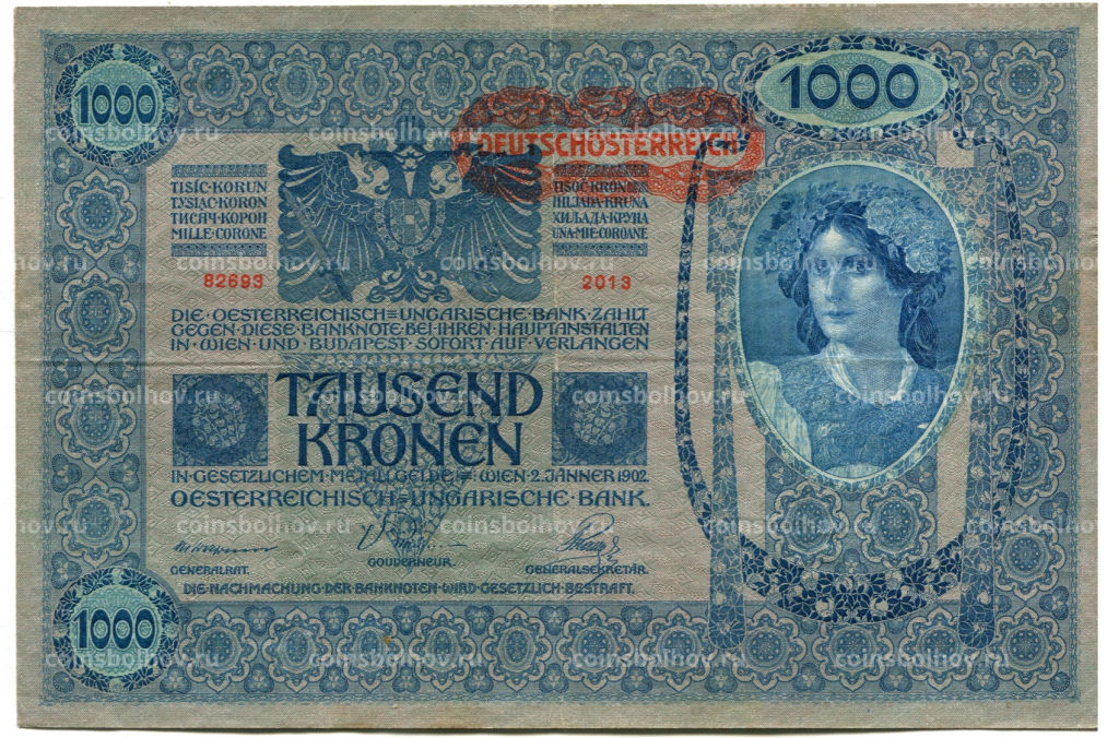 1000 крон 1902 года Австрия надпечатка