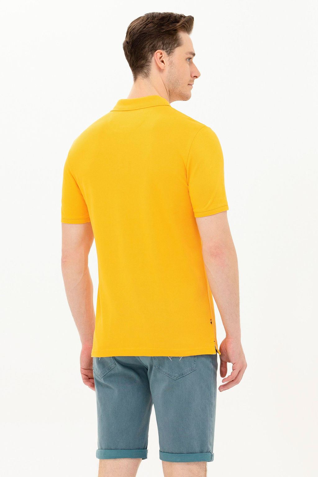 Мужская желтая базовая футболка с воротником поло - U.s. polo assn фото 6
