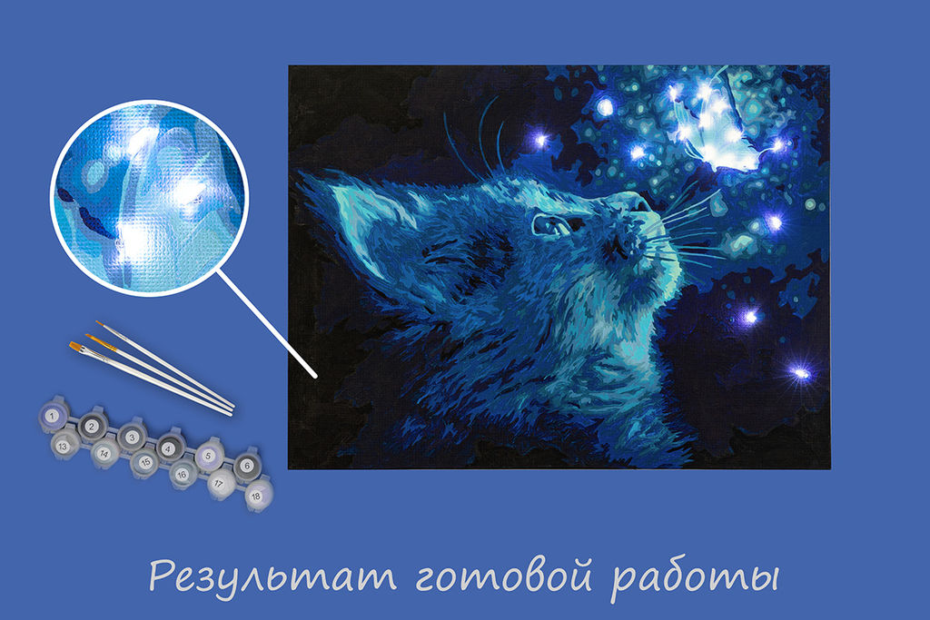 ФРЕЯ PNB/PMDD-250 Набор для раскрашивания по номерам ( со светодиодами ) 40 х 30 см Котик в неоновом свете