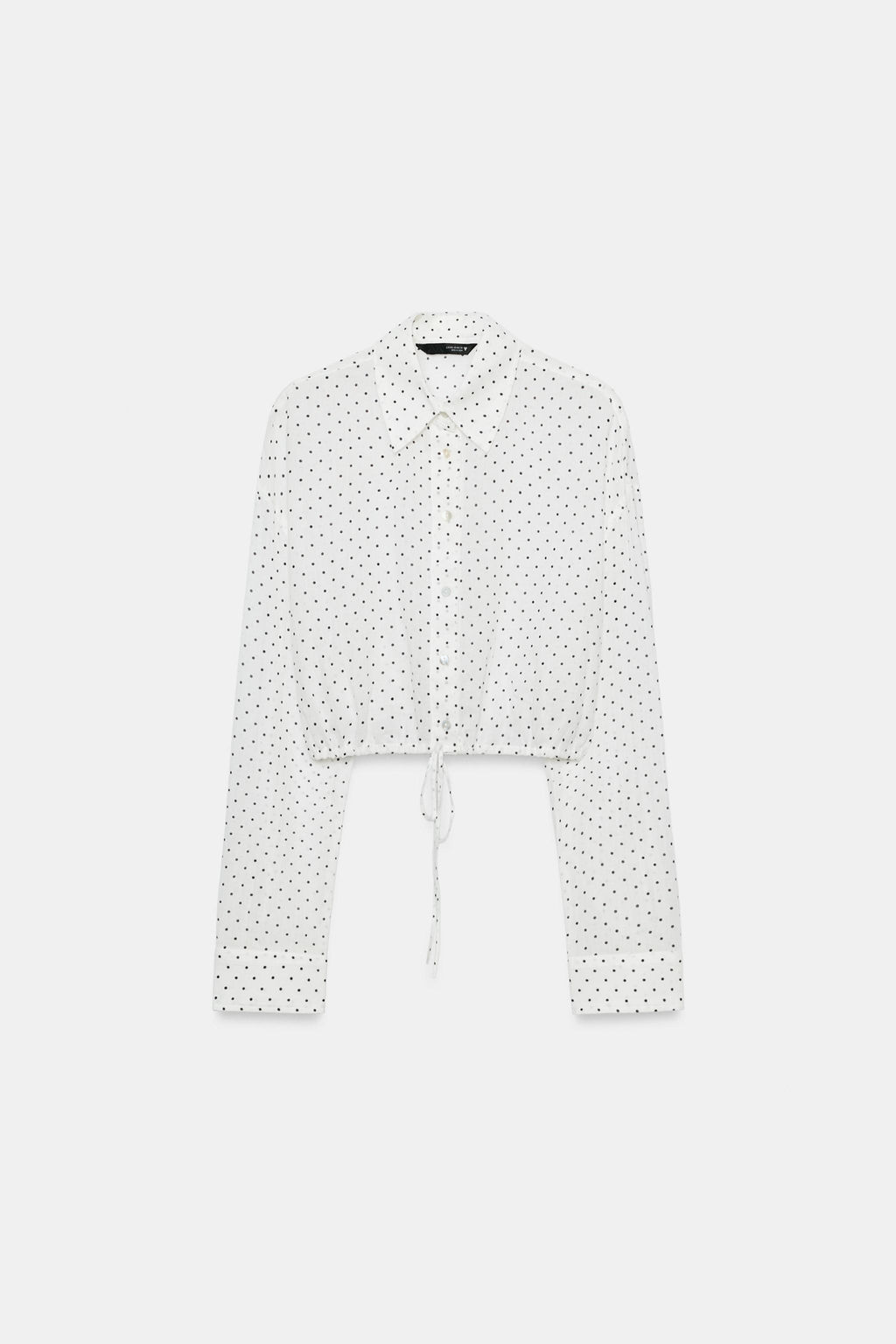 CAMISA GASA CROP CORD?N AJUSTABLE LUNARES / Negro / Blanco