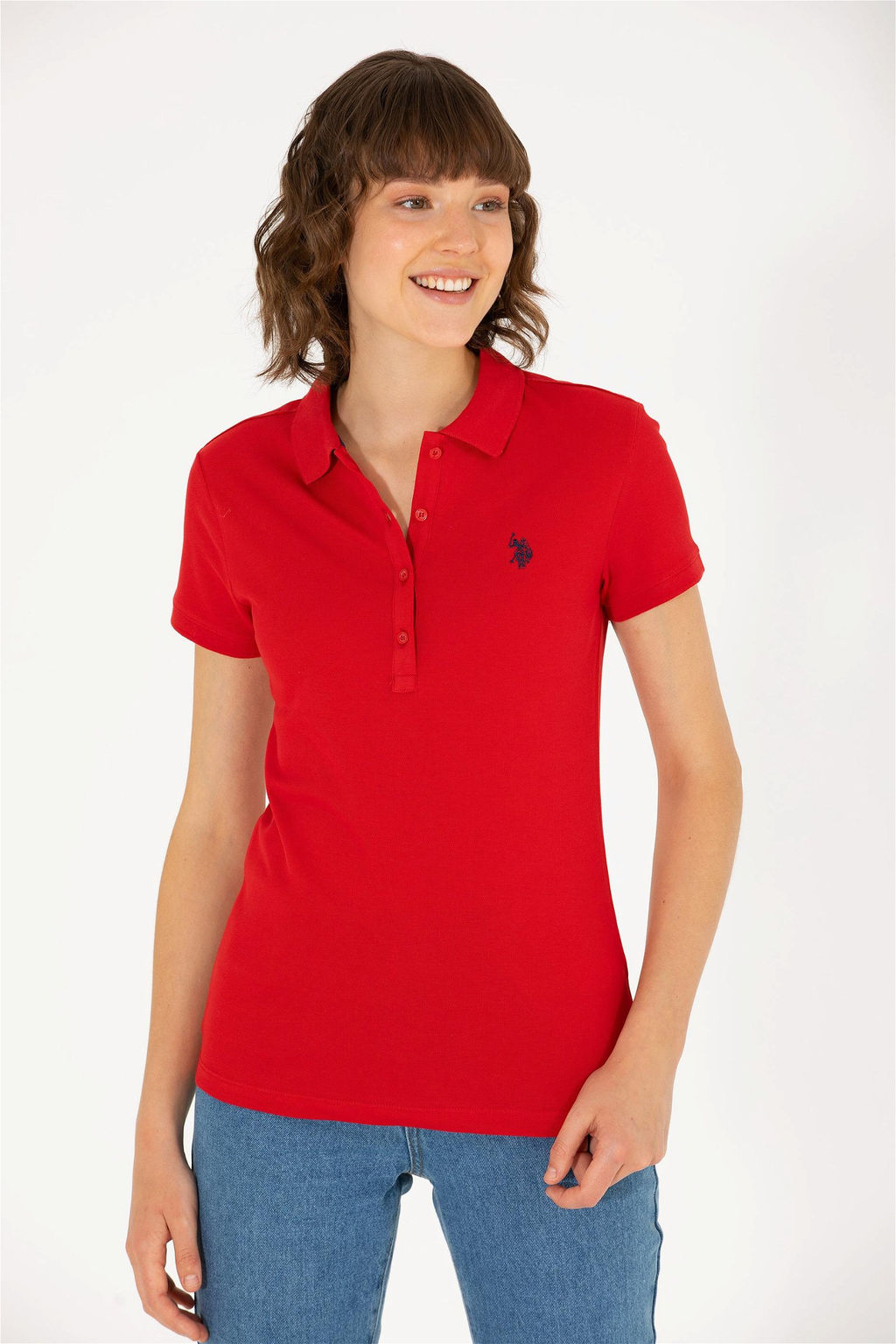 U. S. Polo Assn Женская красная базовая футболка с воротником-поло - U.s. polo assn фото 8