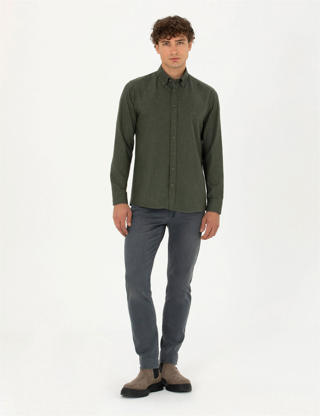 Haki Regular Fit Uzun Kollu G_mlek - Pierre cardin фото 4