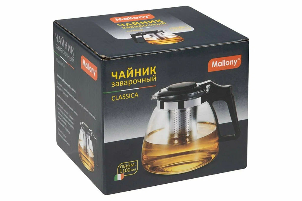 Чайник заварочный CLASSICA, объем 1100 мл, из жаропр стекла с фильтром из нерж стали арт.910131 - Mallony фото 3