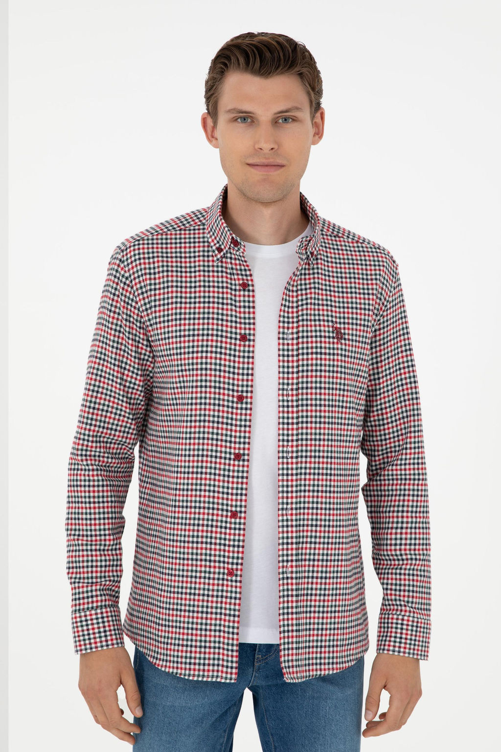 Мужская красная рубашка с длинным рукавом Неожиданная скидка в корзине - U.s. polo assn фото 3