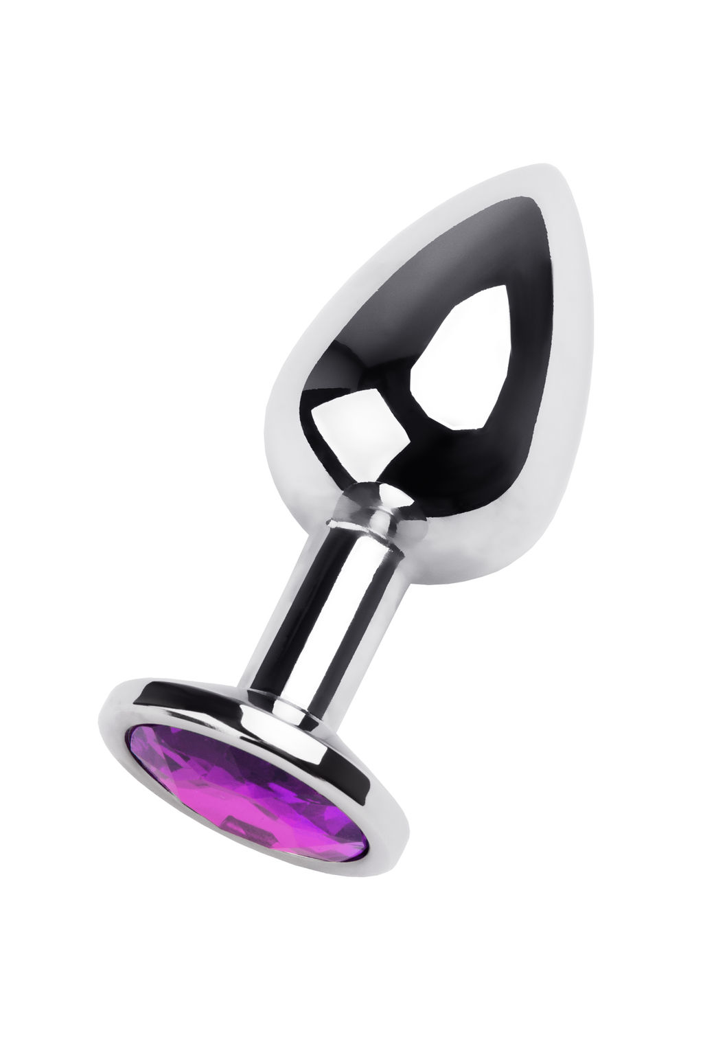 Анальная втулка Metal by TOYFA, металл, серебряная, с фиолетовым кристаллом, 8 см, 3 см, 165 г  фото 2