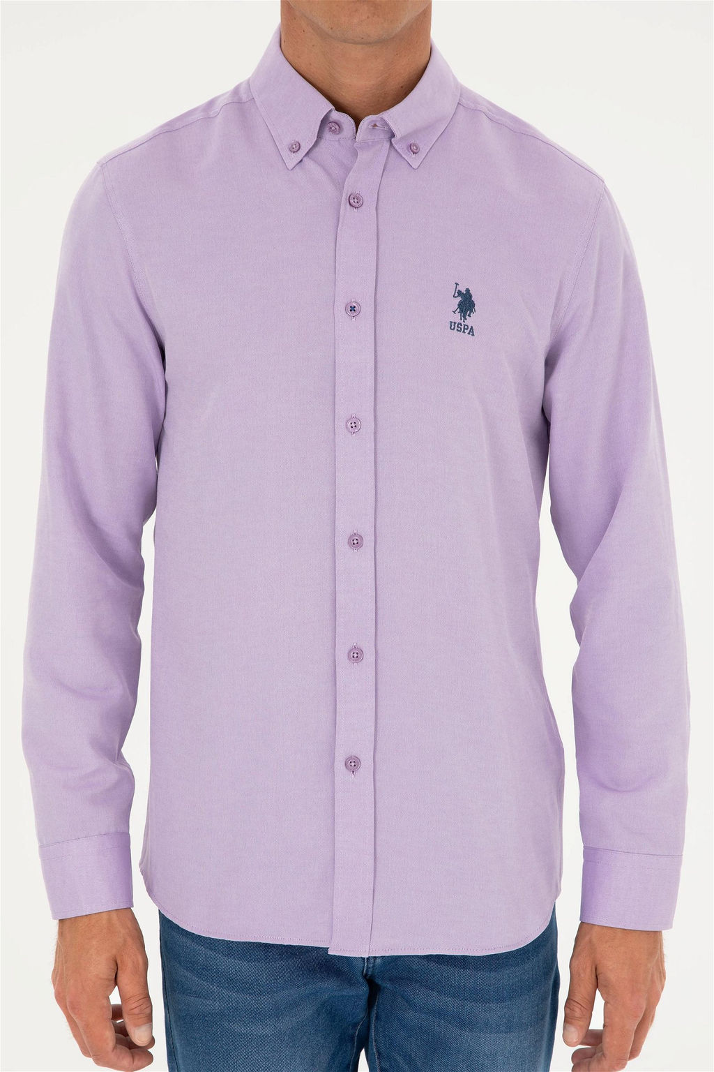U. S. Polo Assn / Мужская сиреневая базовая рубашка с длинным рукавом - U.s. polo assn фото 6