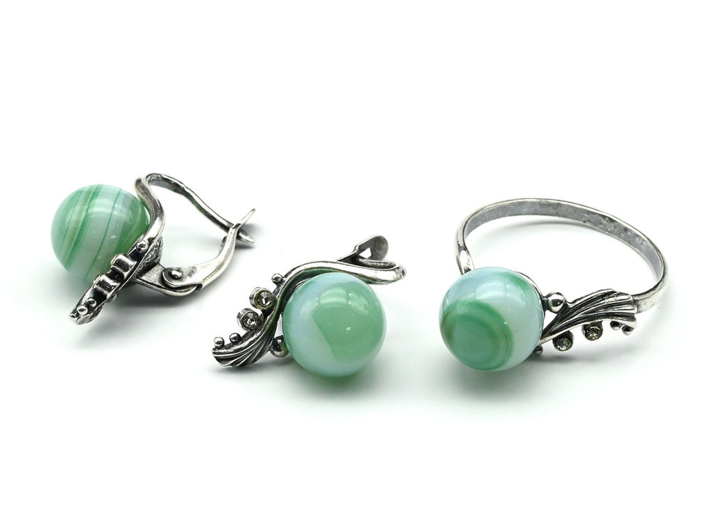 Кольцо Серьги с агатом тонированным, цв.зеленый размер 16