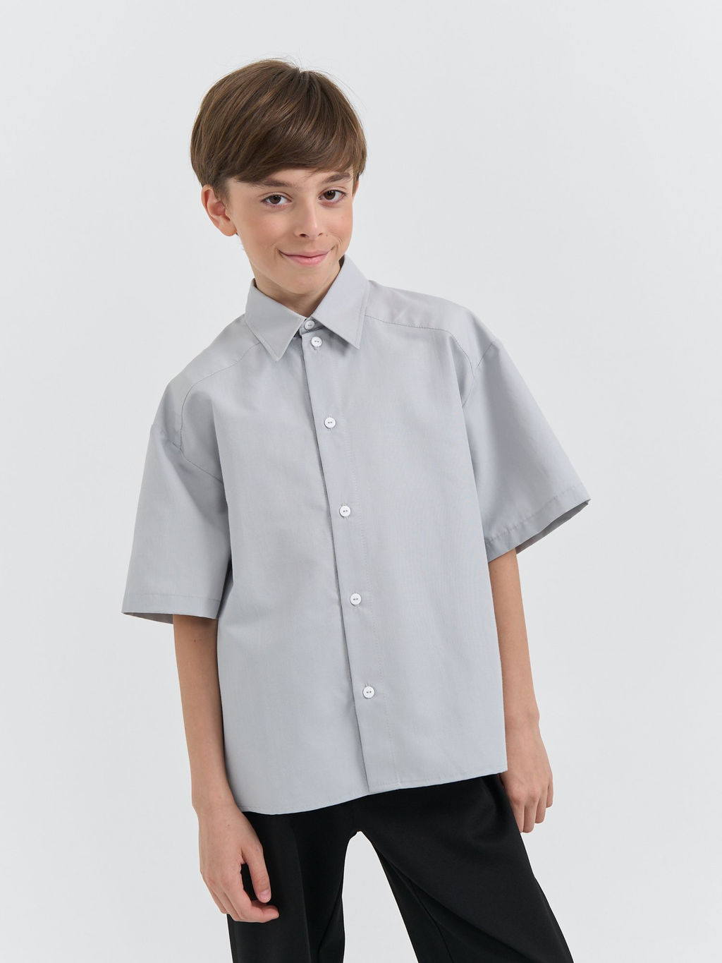 Рубашка оверсайз с коротким рукавом Серая 7+ - Bungly фото 2