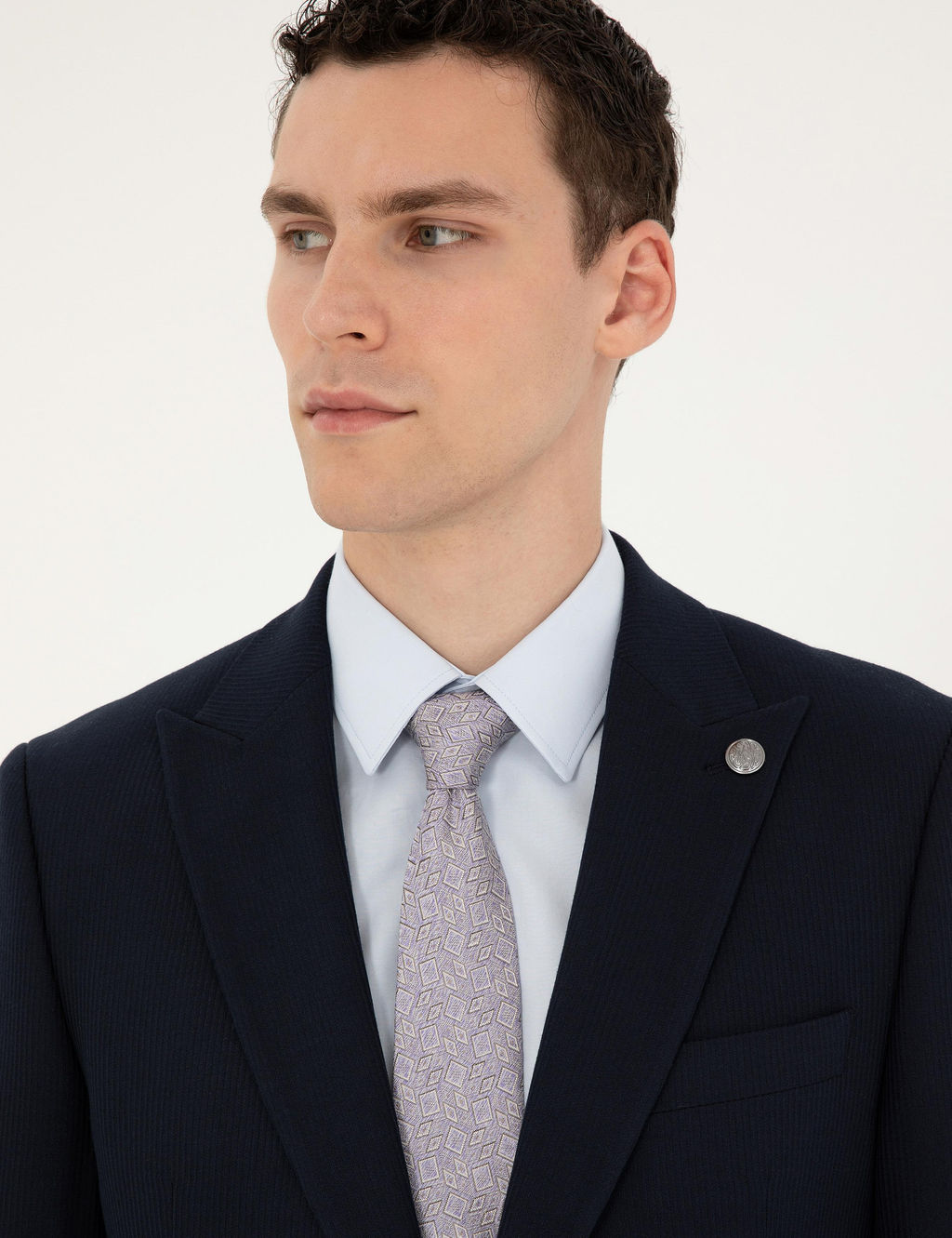 Lacivert Slim Fit _izgili Tak_m Elbise