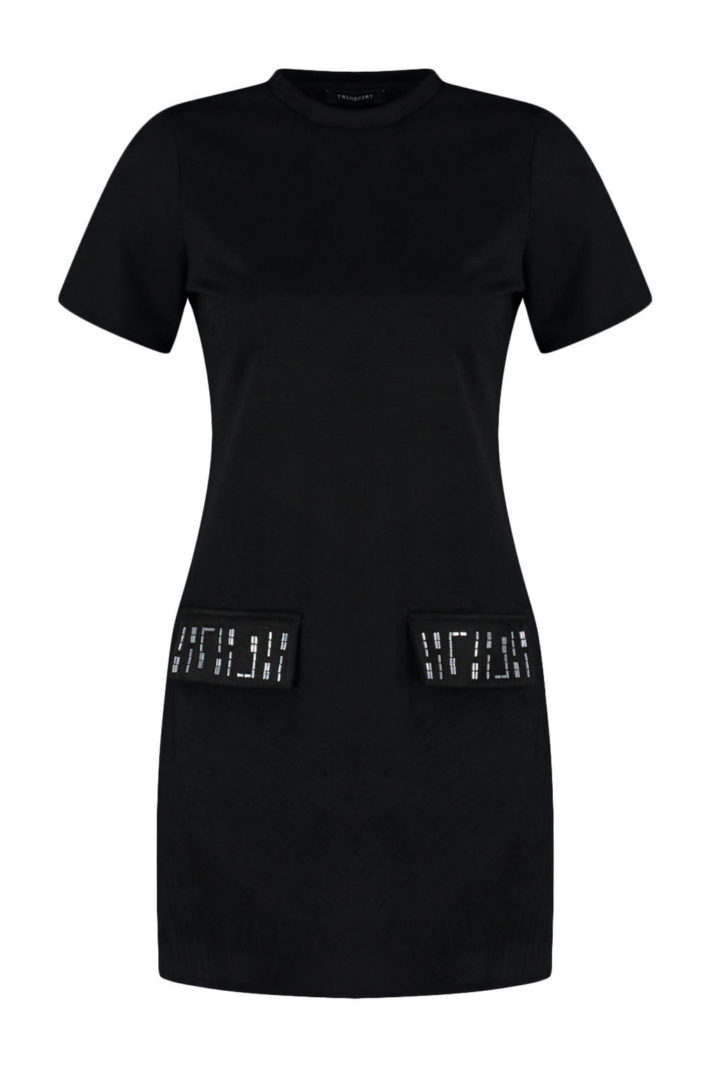 TRENDYOLMILLA Siyah Bisiklet Yaka Tas Detayl? Shift/Duz Mini Suet Orme Elbise TWOAW24EL00523