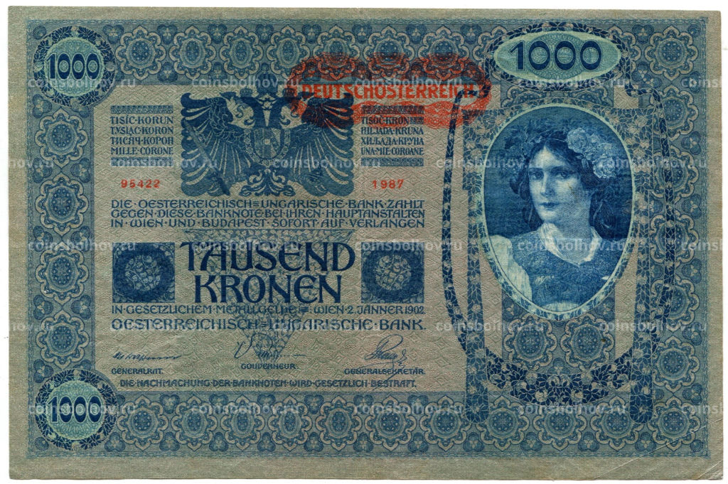 1000 крон 1902 года Австрия  надпечатка