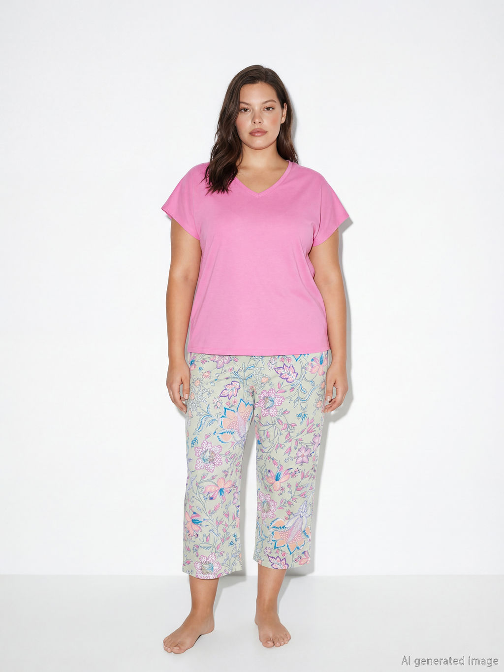 V Yaka ?i?ekli Kad?n Kaprili Pijama Tak?m?